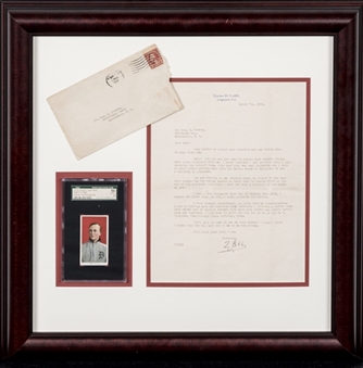 Ty Cobb Framed Display (2 Pieces) - Including 1928 Signed Letter (PSA/DNA LOA) and 1909-11 T206 White Border, Red Portrait Example - SGC 50 VG/EX 4